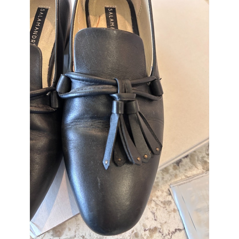 Salamandra Black Leather Tassel Loafer Flats Women's Shoes‎